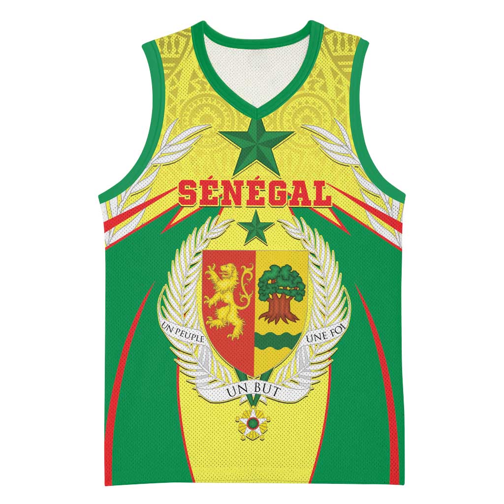 Personalised Afro Senegal Basketball Jersey Coat Of Arms Mix African Pattern - African Pride