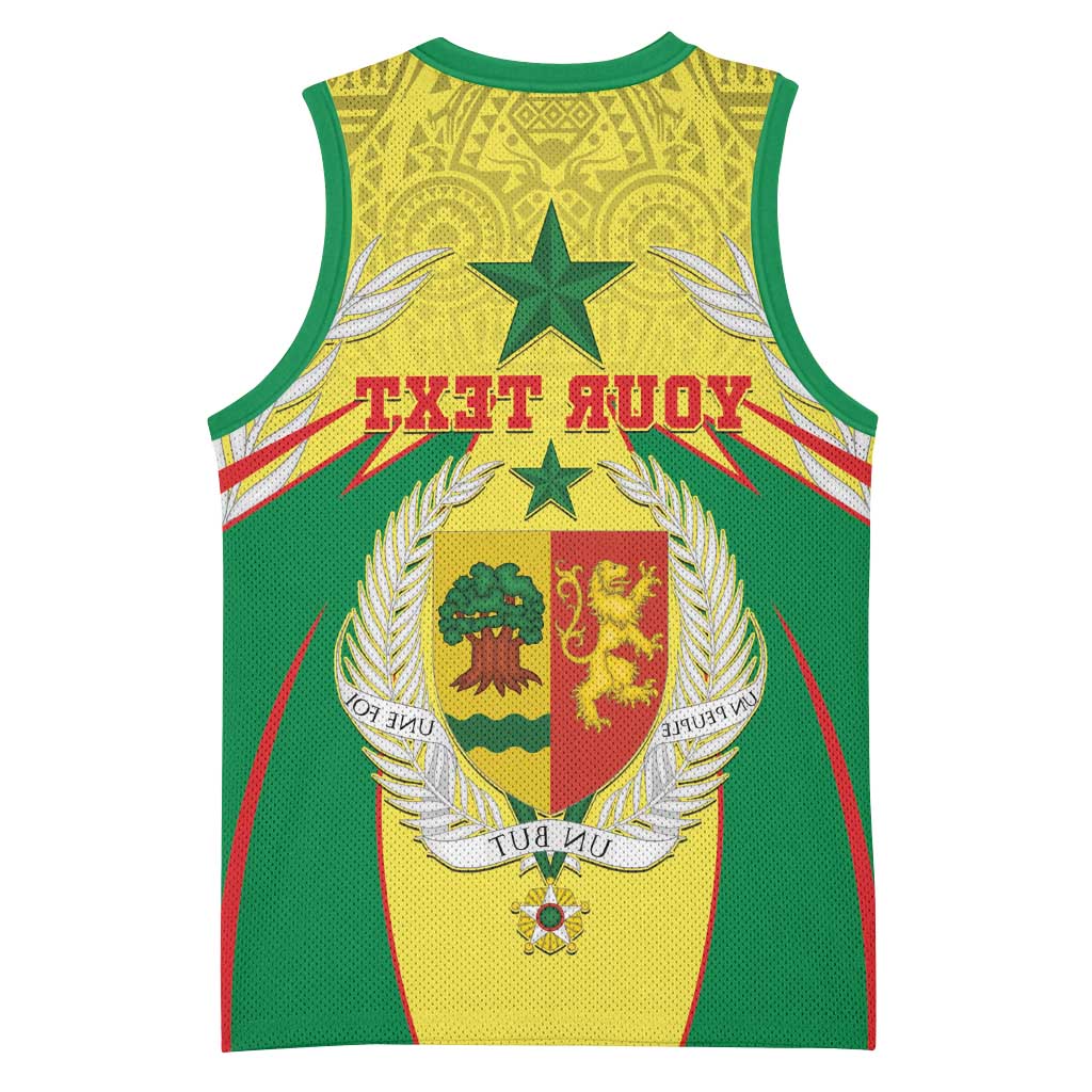 Personalised Afro Senegal Basketball Jersey Coat Of Arms Mix African Pattern - African Pride
