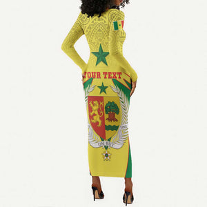 Personalised Afro Senegal Long Sleeve Bodycon Dress Coat Of Arms Mix African Pattern LT15