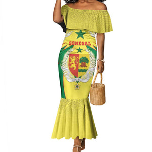Personalised Afro Senegal Mermaid Dress Coat Of Arms Mix African Pattern