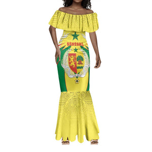 Personalised Afro Senegal Mermaid Dress Coat Of Arms Mix African Pattern