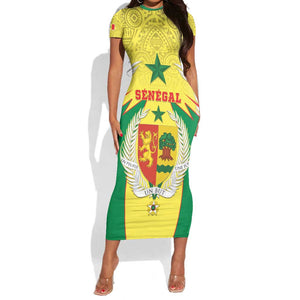 Personalised Afro Senegal Short Sleeve Bodycon Dress Coat Of Arms Mix African Pattern LT15