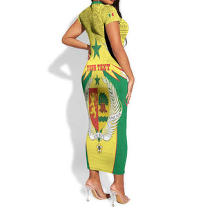 Personalised Afro Senegal Short Sleeve Bodycon Dress Coat Of Arms Mix African Pattern LT15