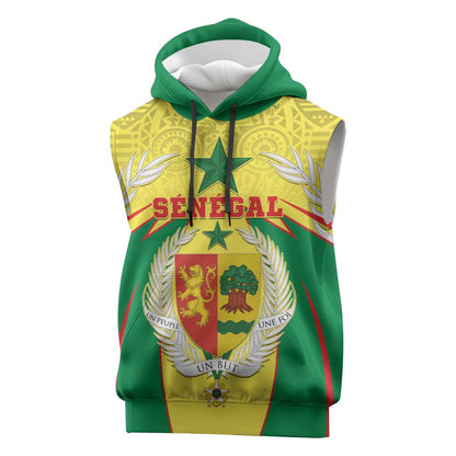 Personalised Afro Senegal Sleeveless Hoodie Coat Of Arms Mix African Pattern - African Pride