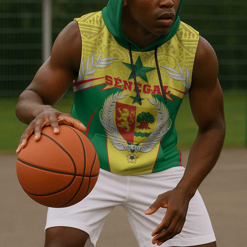 Personalised Afro Senegal Sleeveless Hoodie Coat Of Arms Mix African Pattern - African Pride