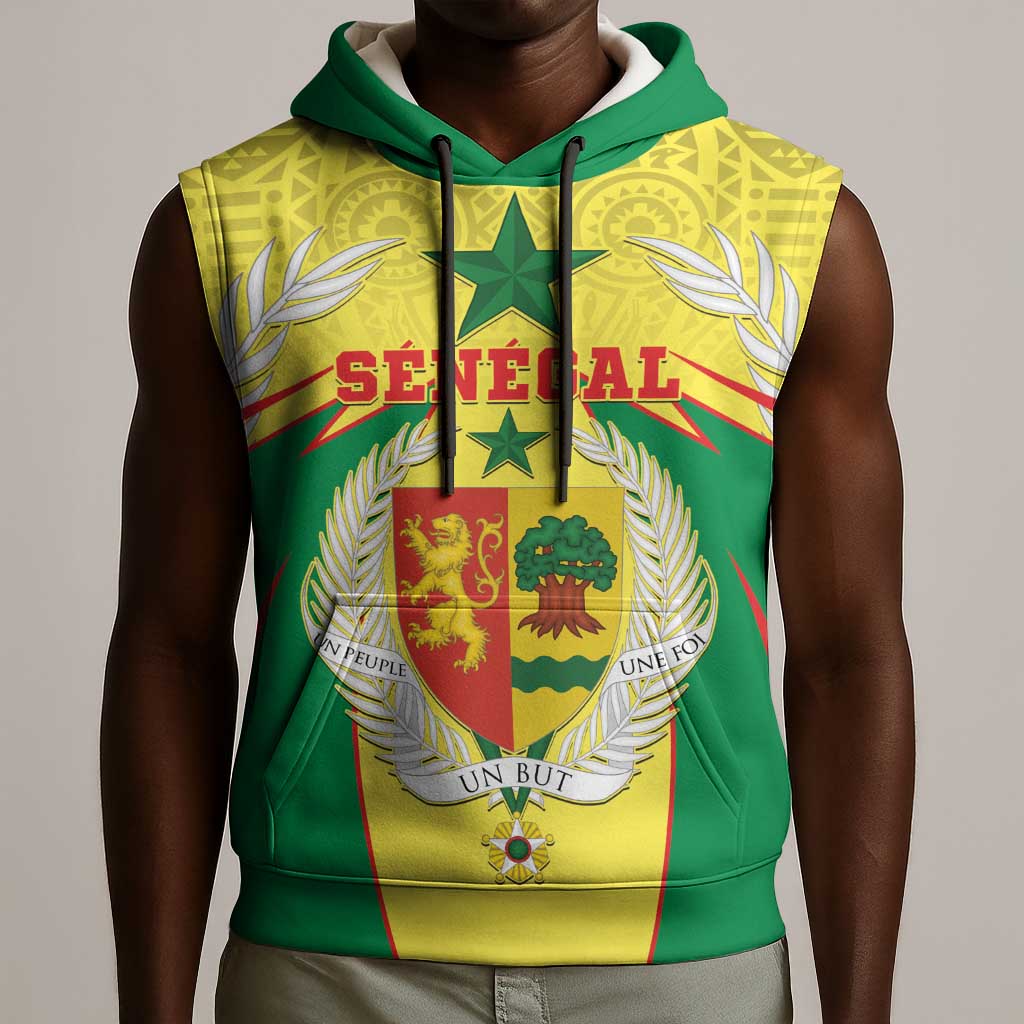 Personalised Afro Senegal Sleeveless Hoodie Coat Of Arms Mix African Pattern - African Pride
