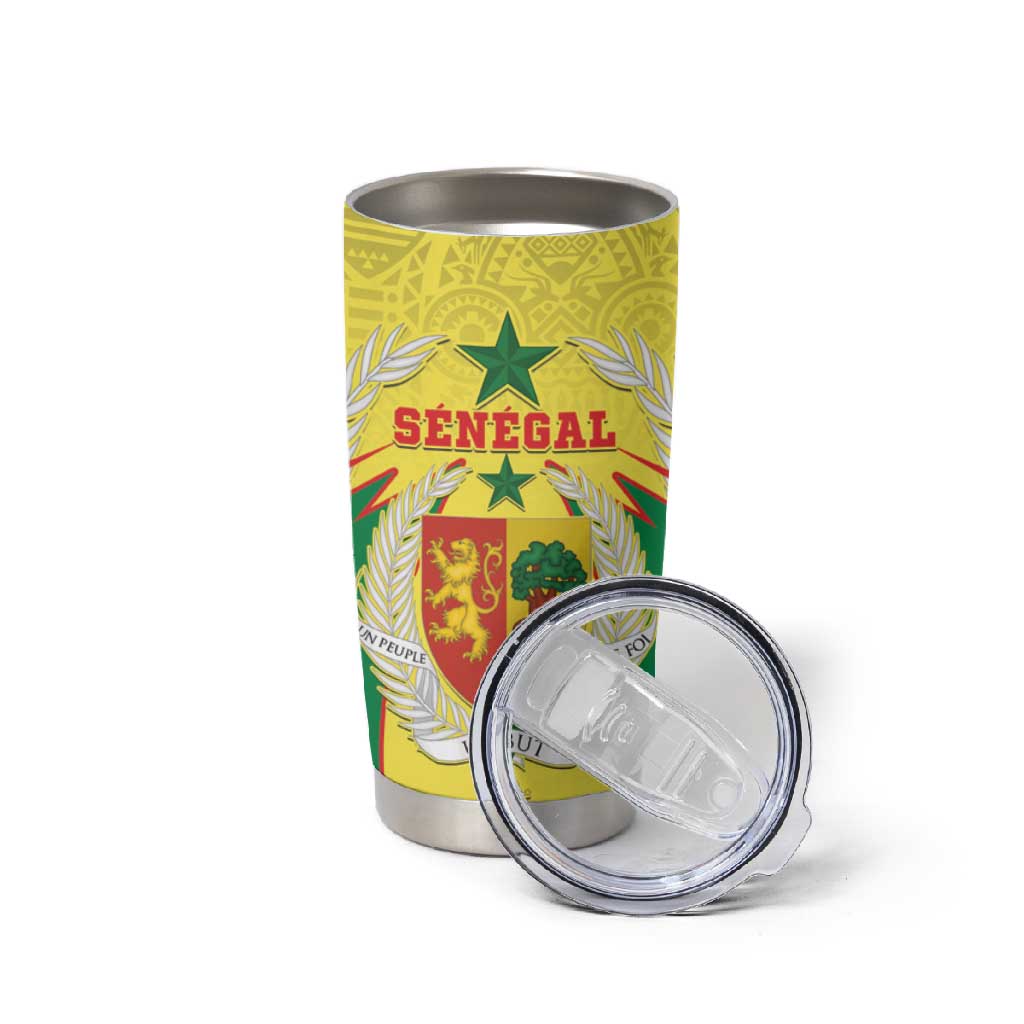 Personalised Afro Senegal Tumbler Cup Coat Of Arms Mix African Pattern