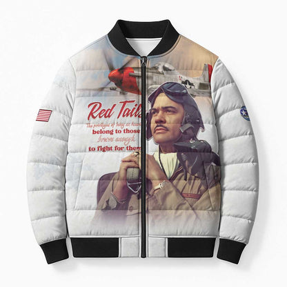 Tuskegee Airmen Red Tails Bomber Puffer Jacket Brave Enough to Fight