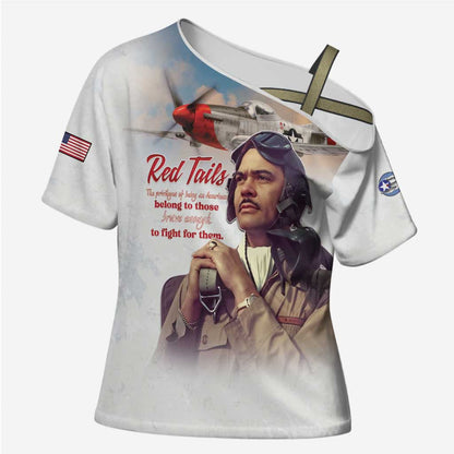 Tuskegee Airmen Red Tails Cross Shoulder Shirt Brave Enough to Fight
