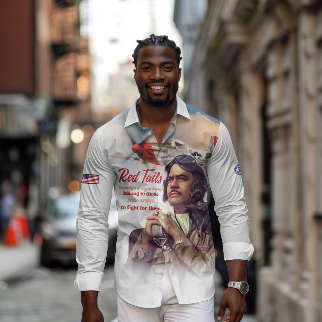 Sky Leaders of WWII Long Sleeve Button Shirt Red Tails Tuskegee Tribute - African Pride