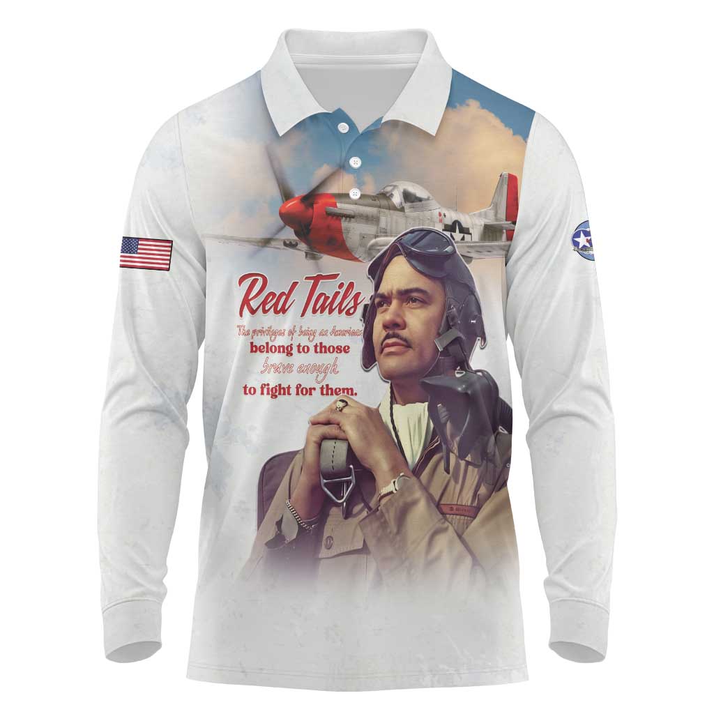 Sky Leaders of WWII Long Sleeve Polo Shirt Red Tails Tuskegee Tribute - African Pride