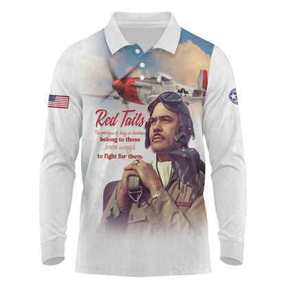 Sky Leaders of WWII Long Sleeve Polo Shirt Red Tails Tuskegee Tribute - African Pride