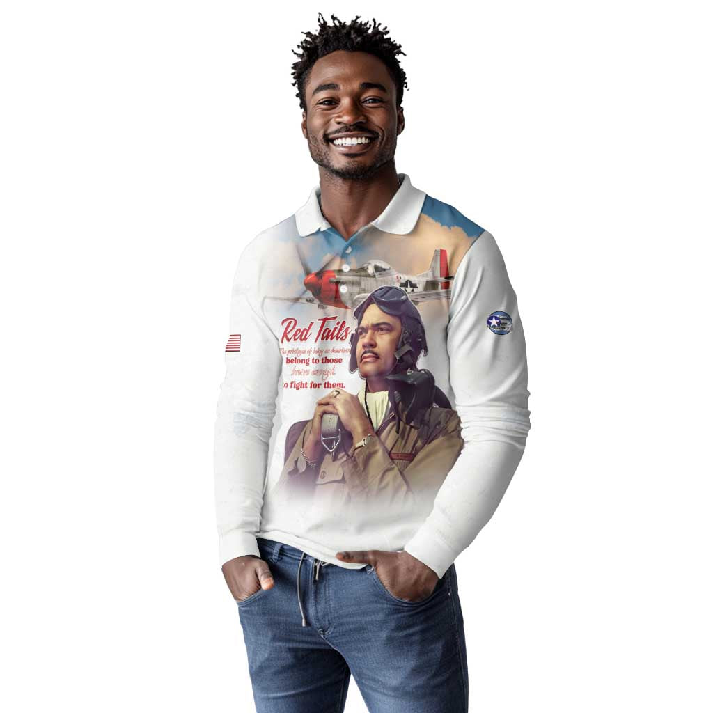 Sky Leaders of WWII Long Sleeve Polo Shirt Red Tails Tuskegee Tribute - African Pride