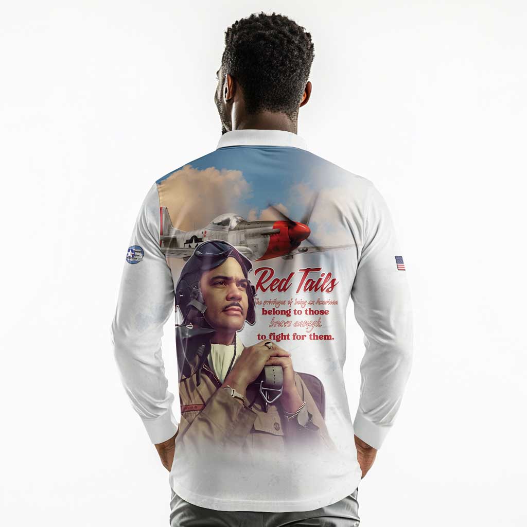 Sky Leaders of WWII Long Sleeve Polo Shirt Red Tails Tuskegee Tribute - African Pride