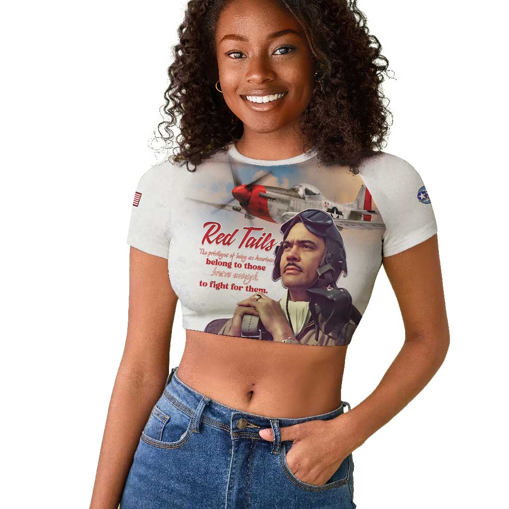 Sky Leaders of WWII Raglan Cropped T shirt Red Tails Tuskegee Tribute - African Pride
