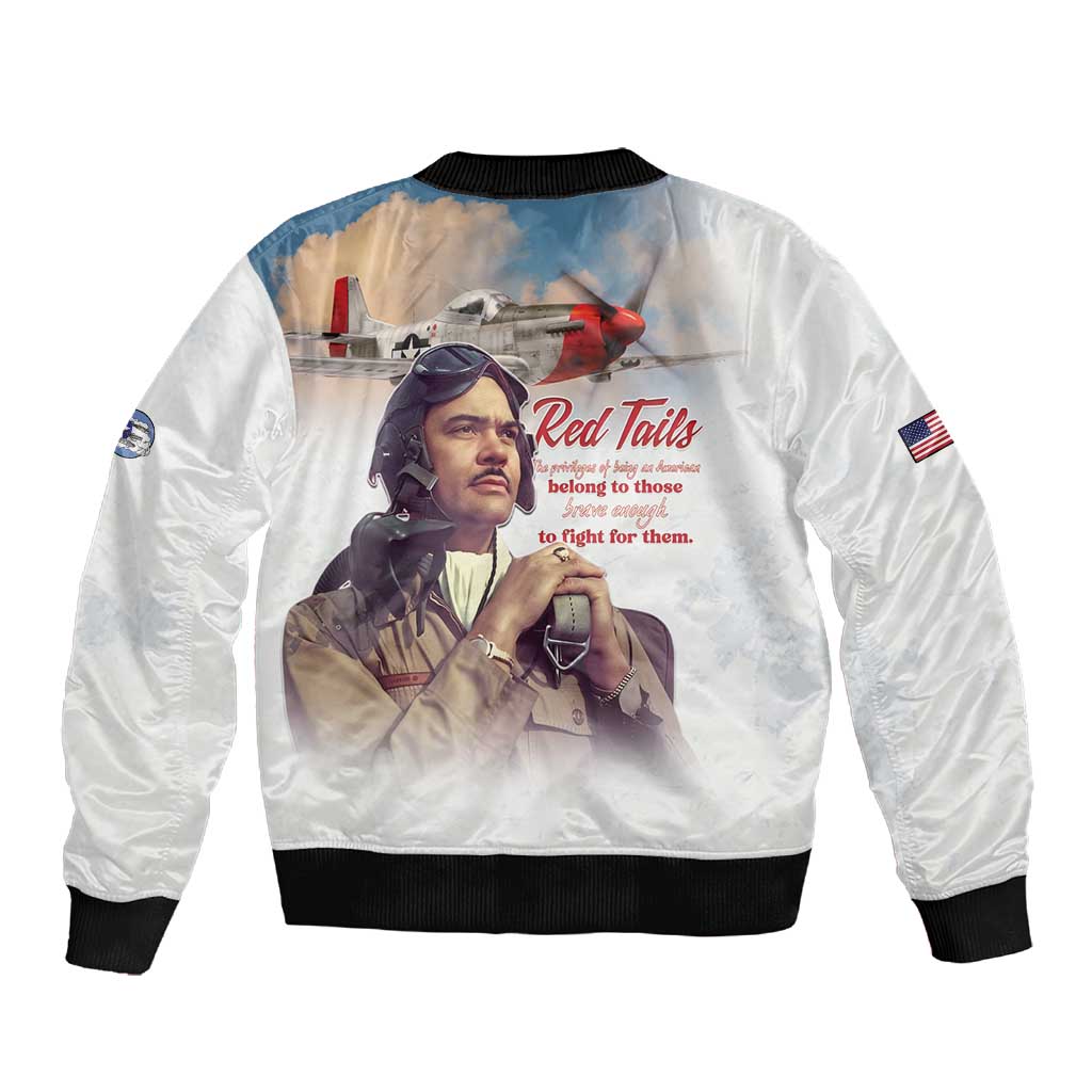 Sky Leaders of WWII Sleeve Zip Bomber Jacket Red Tails Tuskegee Tribute - African Pride