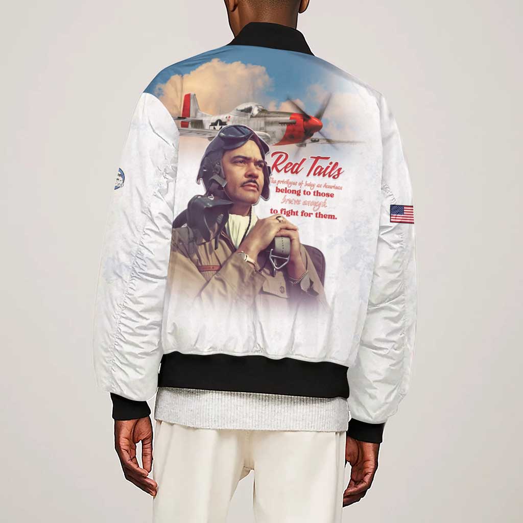Sky Leaders of WWII Sleeve Zip Bomber Jacket Red Tails Tuskegee Tribute - African Pride