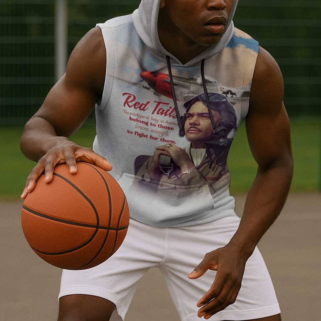 Sky Leaders of WWII Sleeveless Hoodie Red Tails Tuskegee Tribute - African Pride