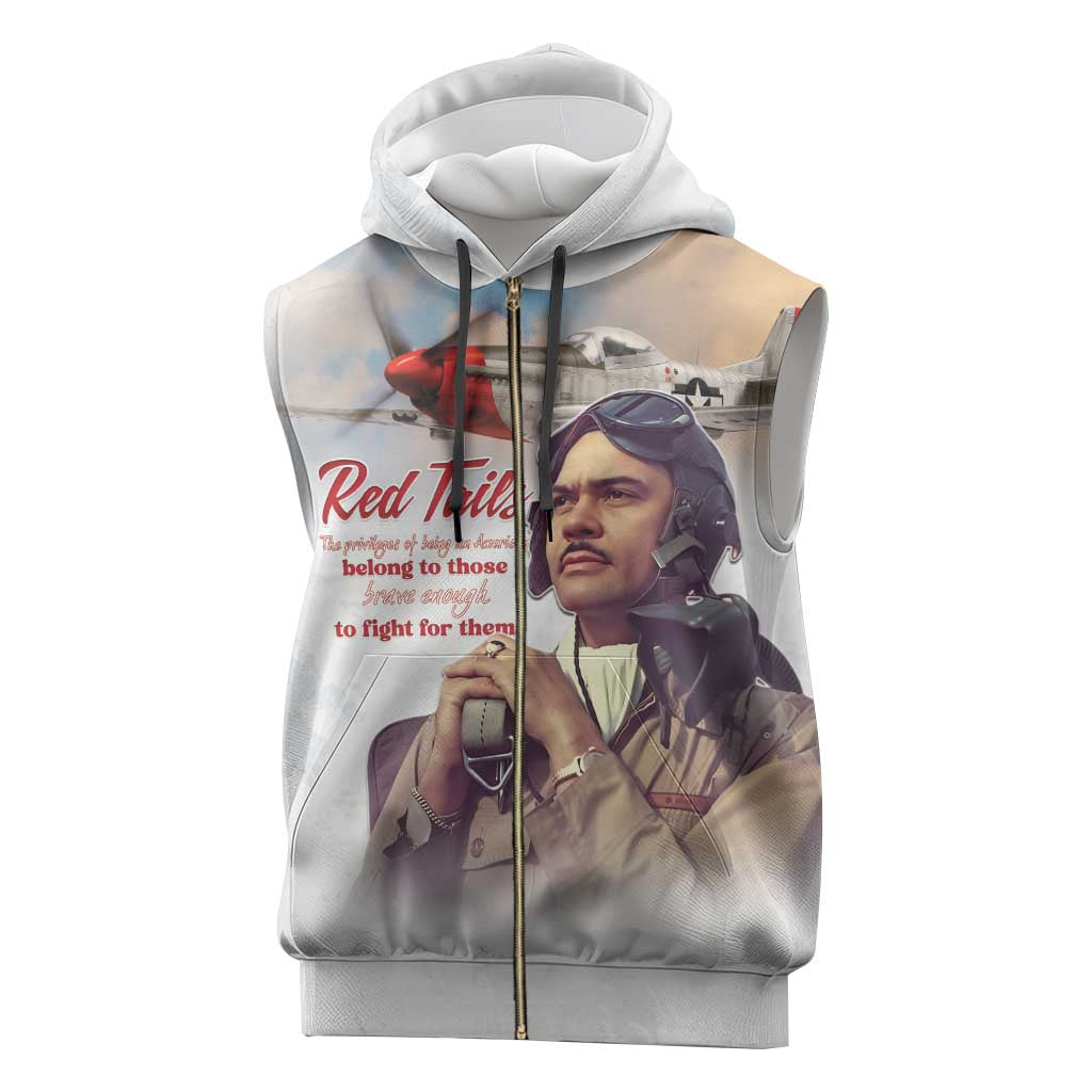 Sky Leaders of WWII Sleeveless Zip Hoodie Red Tails Tuskegee Tribute - African Pride