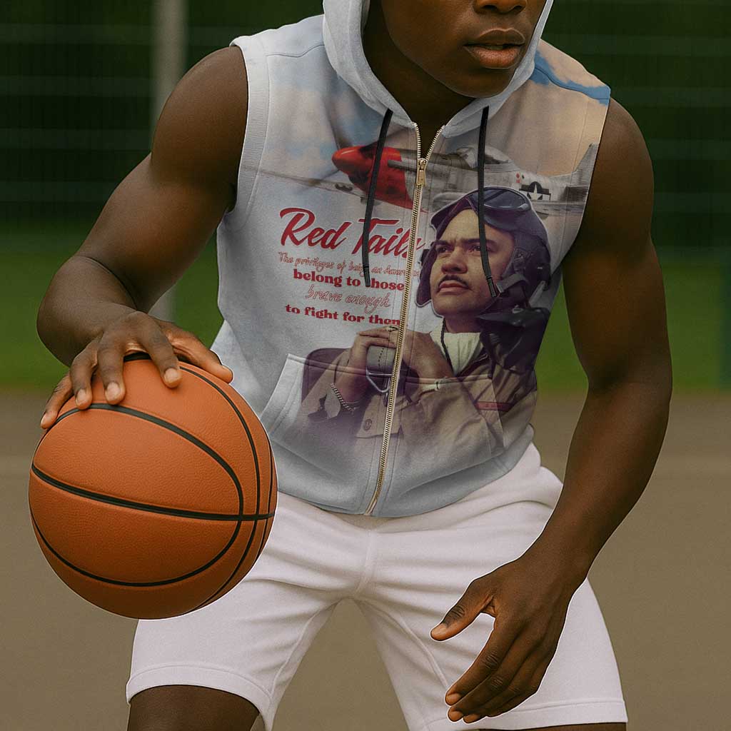 Sky Leaders of WWII Sleeveless Zip Hoodie Red Tails Tuskegee Tribute - African Pride