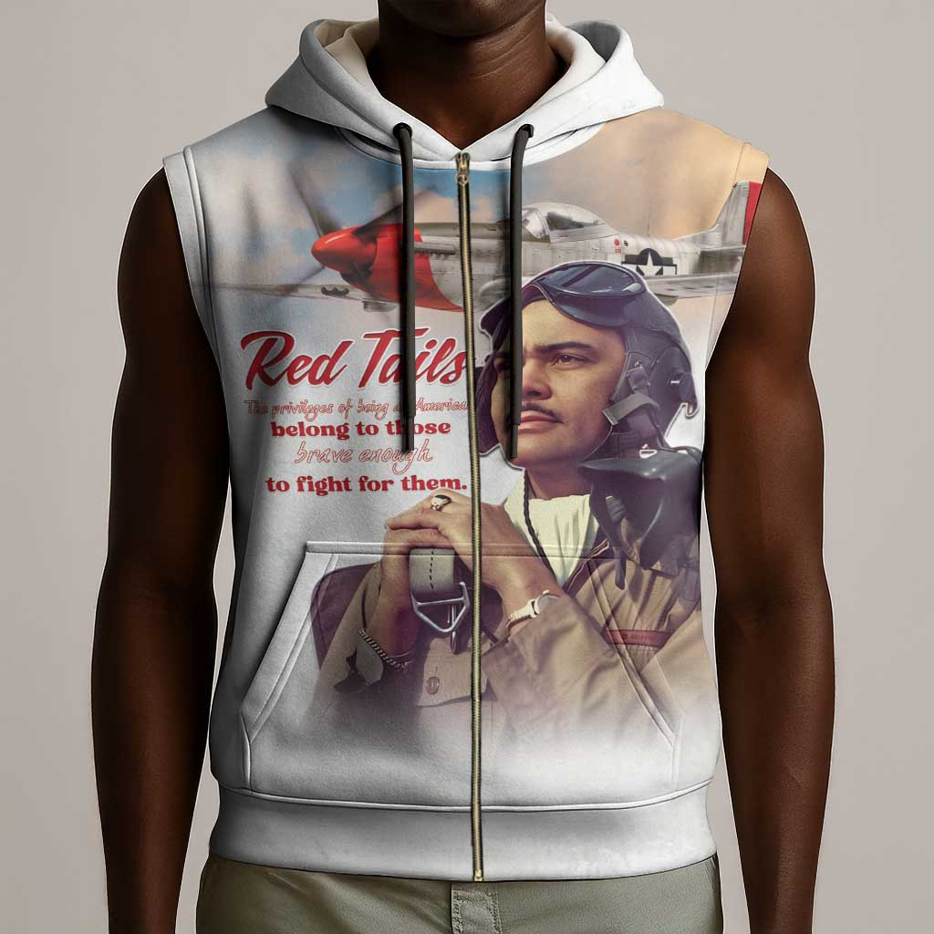 Sky Leaders of WWII Sleeveless Zip Hoodie Red Tails Tuskegee Tribute - African Pride