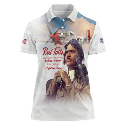 Sky Leaders of WWII Women Polo Shirt Red Tails Tuskegee Tribute - African Pride