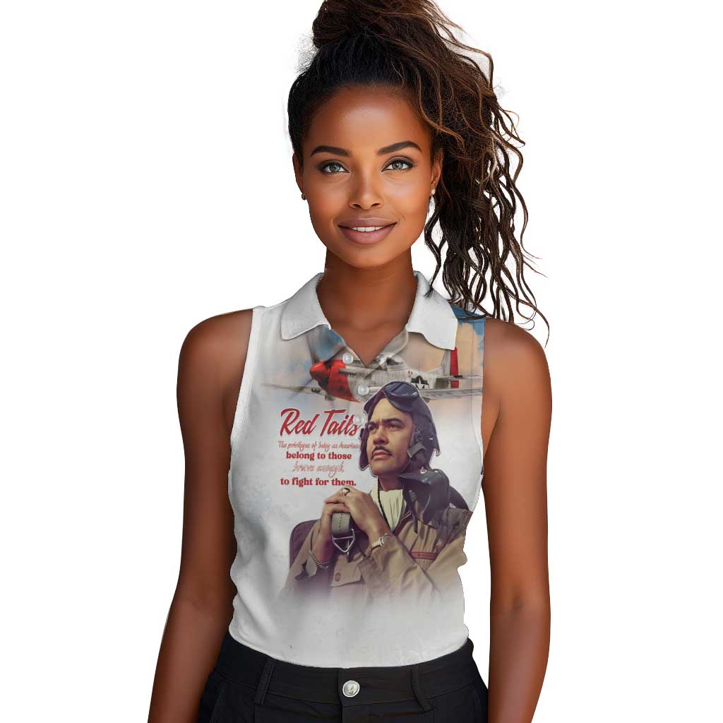 Sky Leaders of WWII Women Sleeveless Polo Shirt Red Tails Tuskegee Tribute - African Pride