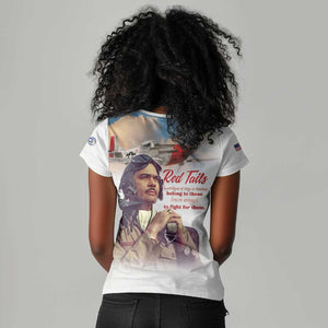 Sky Leaders of WWII Women V-Neck T-Shirt Red Tails Tuskegee Tribute - African Pride