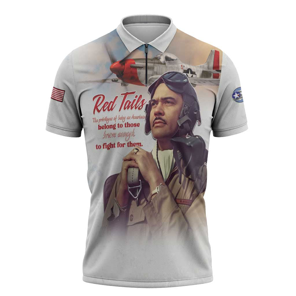 Tuskegee Airmen Red Tails Zipper Polo Shirt Brave Enough to Fight