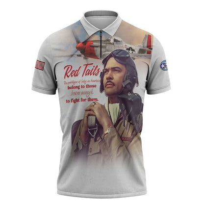 Tuskegee Airmen Red Tails Zipper Polo Shirt Brave Enough to Fight