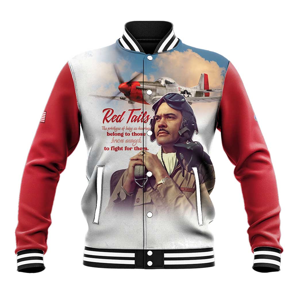 Sky Leaders of WWII Baseball Jacket Red Tails Tuskegee Tribute - Red - African Pride