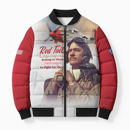 Tuskegee Airmen Red Tails Bomber Puffer Jacket Red - Brave Enough to Fight