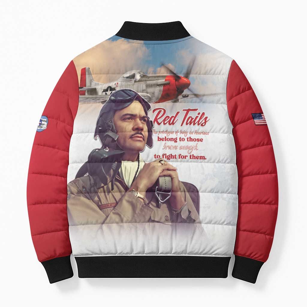 Tuskegee Airmen Red Tails Bomber Puffer Jacket Red - Brave Enough to Fight