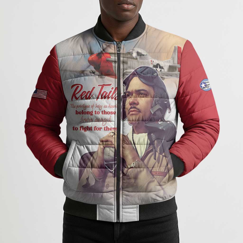 Tuskegee Airmen Red Tails Bomber Puffer Jacket Red - Brave Enough to Fight