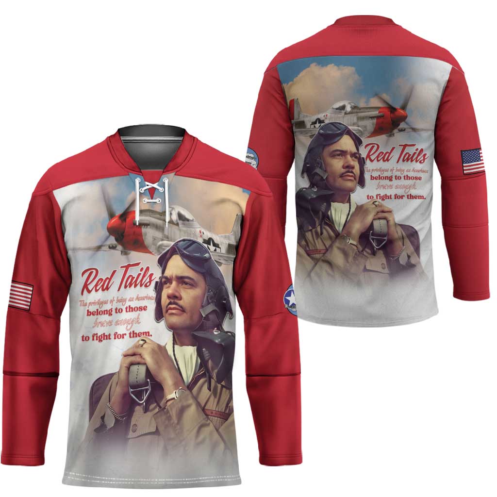 Tuskegee Airmen Red Tails Hockey Jersey Red - Brave Enough to Fight