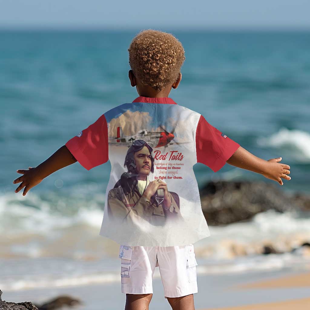 Sky Leaders of WWII Kid Hawaiian Shirt Red Tails Tuskegee Tribute - Red - African Pride
