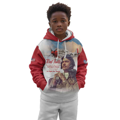 Sky Leaders of WWII Kid Hoodie Red Tails Tuskegee Tribute - Red - African Pride