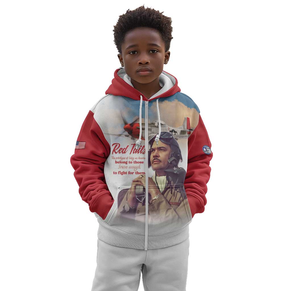 Sky Leaders of WWII Kid Hoodie Red Tails Tuskegee Tribute - Red - African Pride