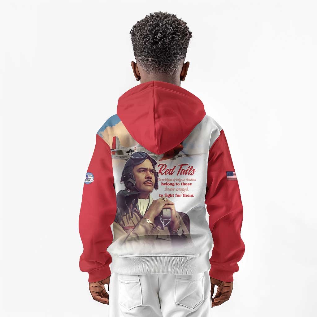 Sky Leaders of WWII Kid Hoodie Red Tails Tuskegee Tribute - Red - African Pride