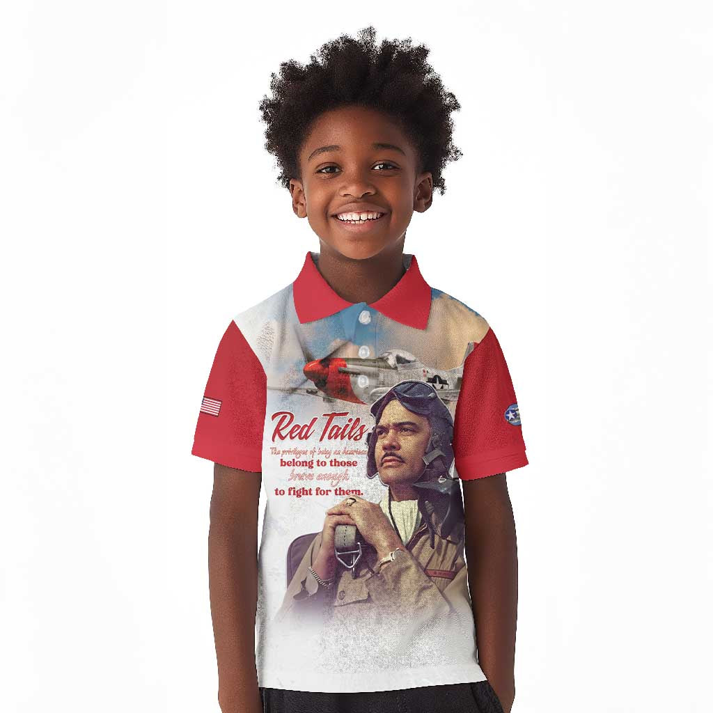 Sky Leaders of WWII Kid Polo Shirt Red Tails Tuskegee Tribute - Red - African Pride