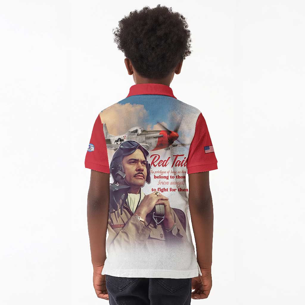 Sky Leaders of WWII Kid Polo Shirt Red Tails Tuskegee Tribute - Red - African Pride