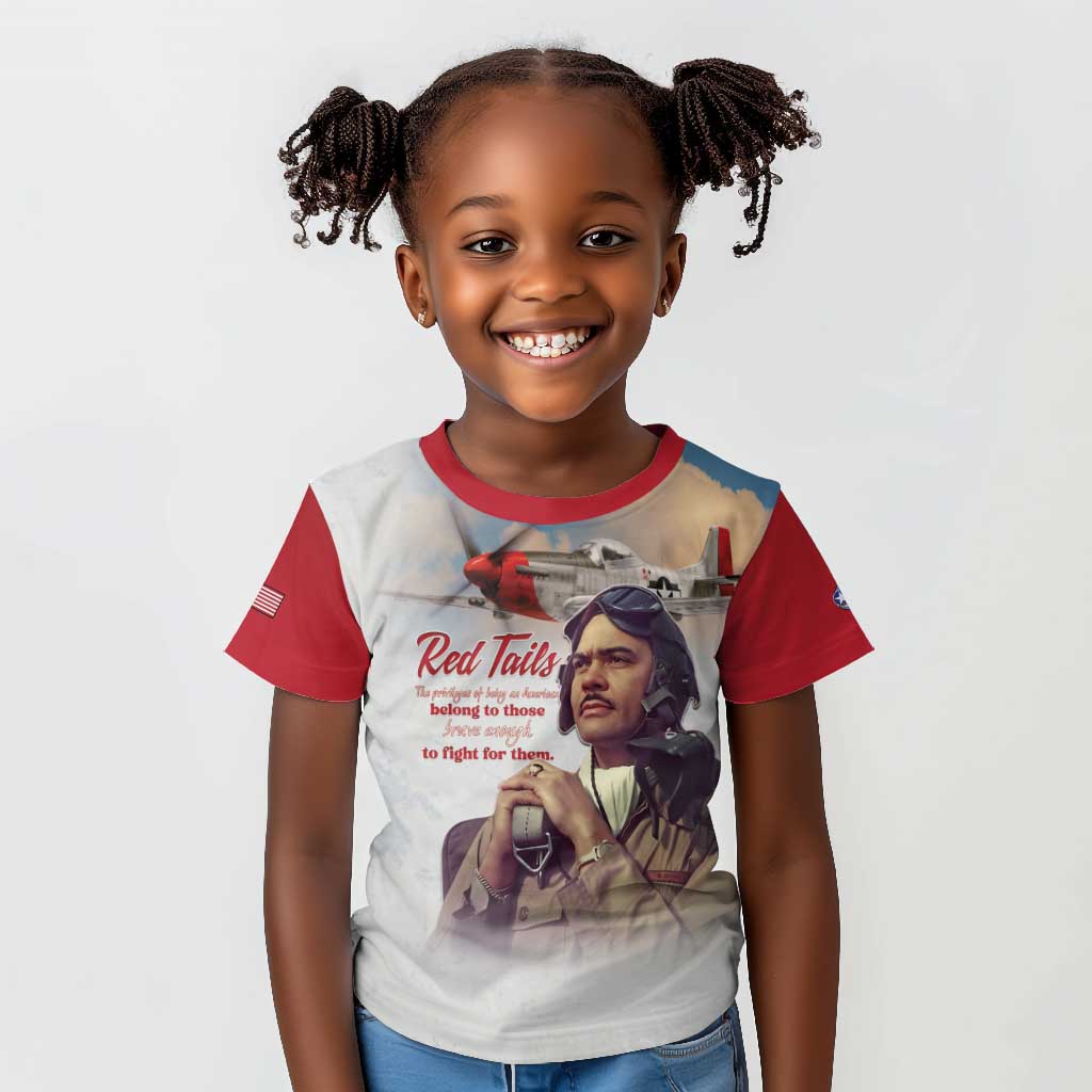 Sky Leaders of WWII Kid T shirt Red Tails Tuskegee Tribute - Red - African Pride