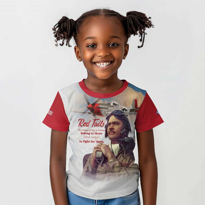 Sky Leaders of WWII Kid T shirt Red Tails Tuskegee Tribute - Red - African Pride