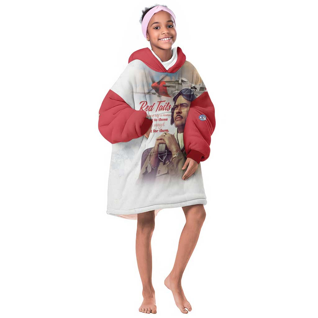 Sky Leaders of WWII Kid Wearable Blanket Hoodie Red Tails Tuskegee Tribute - Red - African Pride