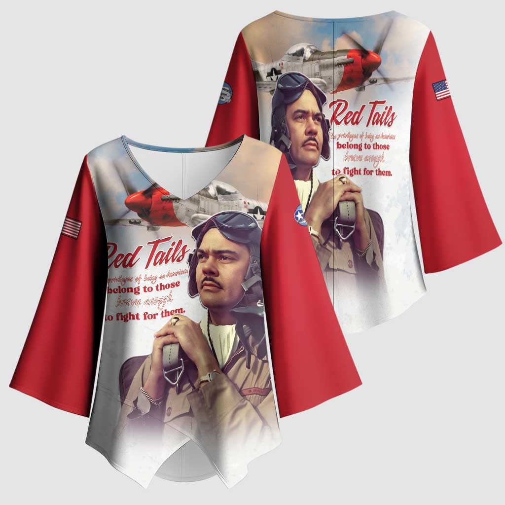 Tuskegee Airmen Red Tails Kimono Sleeve Blouse Red - Brave Enough to Fight