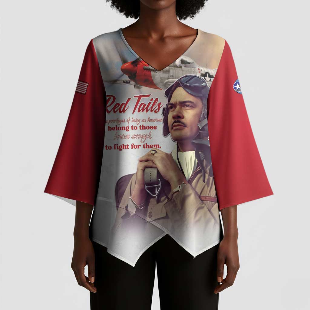 Tuskegee Airmen Red Tails Kimono Sleeve Blouse Red - Brave Enough to Fight