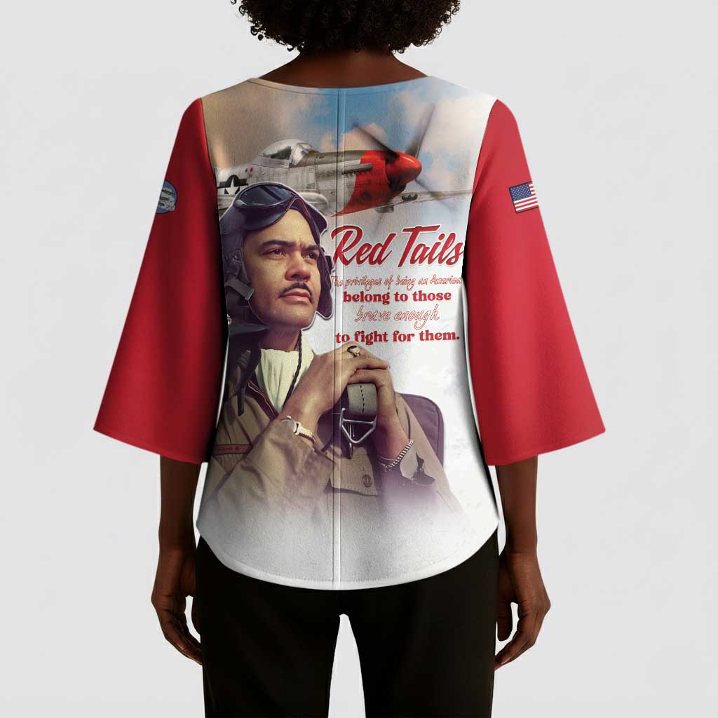 Tuskegee Airmen Red Tails Kimono Sleeve Blouse Red - Brave Enough to Fight