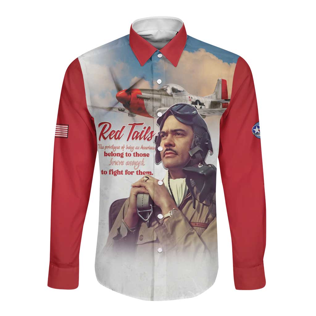 Sky Leaders of WWII Long Sleeve Button Shirt Red Tails Tuskegee Tribute - Red - African Pride