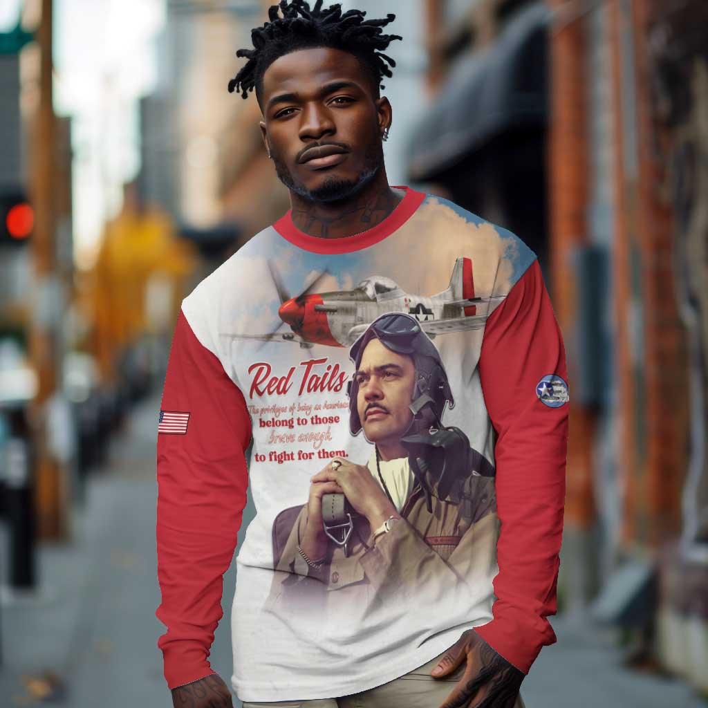 Sky Leaders of WWII Long Sleeve Shirt Red Tails Tuskegee Tribute - Red - African Pride