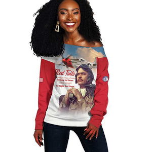 Sky Leaders of WWII Off Shoulder Sweater Red Tails Tuskegee Tribute - Red - African Pride